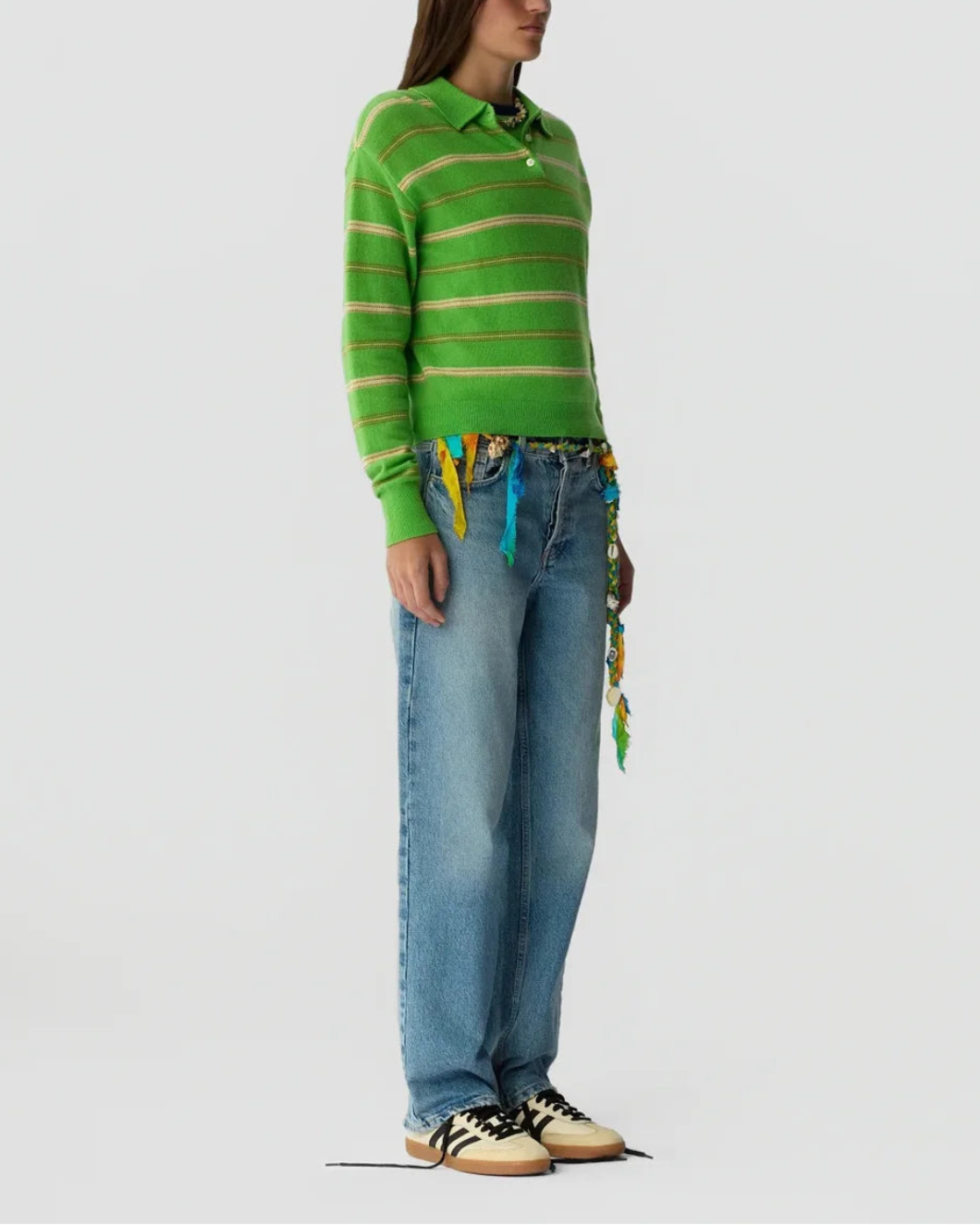 Guest in Residence Collegiate Stripe Polo Sweater - Matcha Point Combo