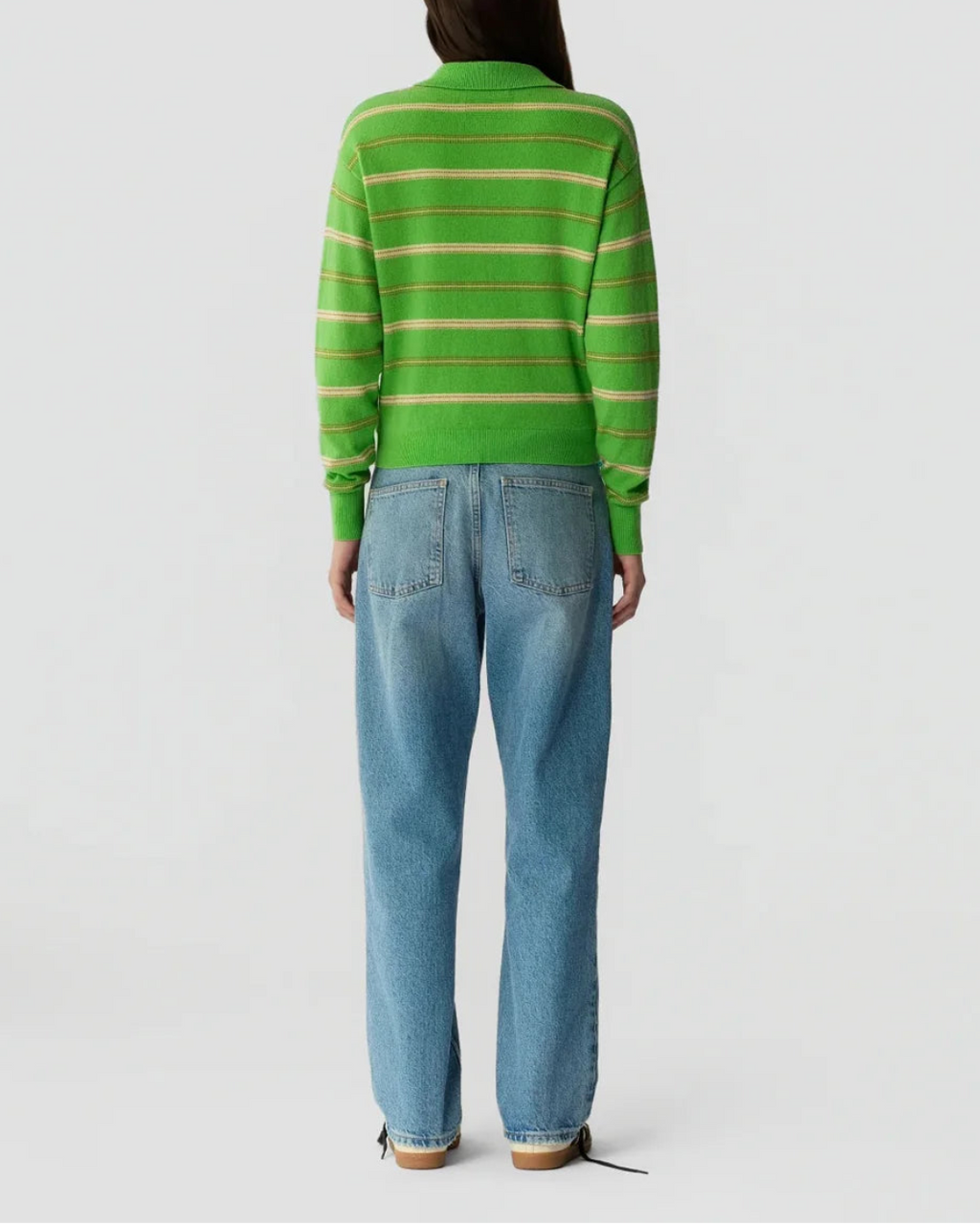 Guest in Residence Collegiate Stripe Polo Sweater - Matcha Point Combo