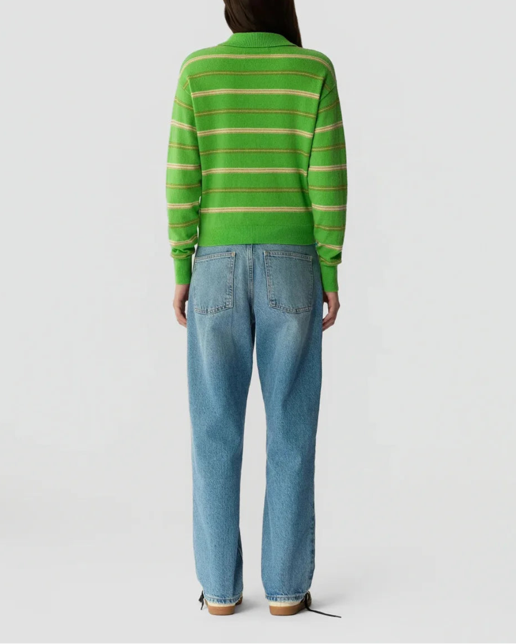 Guest in Residence Collegiate Stripe Polo Sweater - Matcha Point Combo