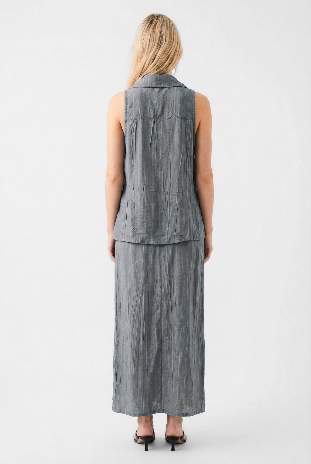 Colmillo de Morsa Sleeveless Shirt Gray Textured Viscose Top