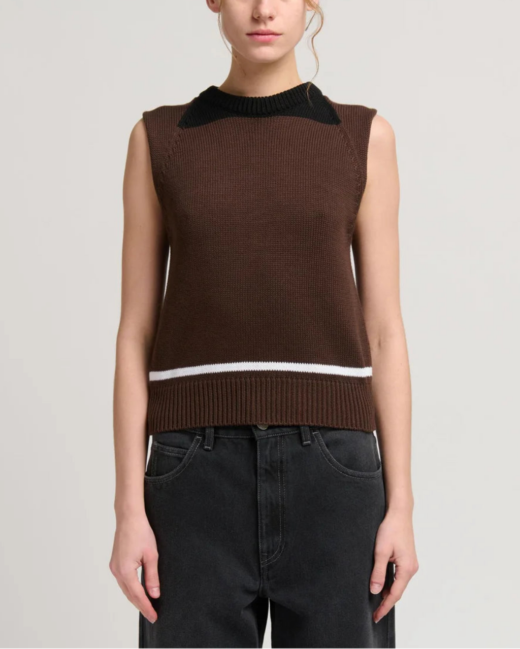 Marni Compact Cotton Sleeveless Crewneck Top - Brown