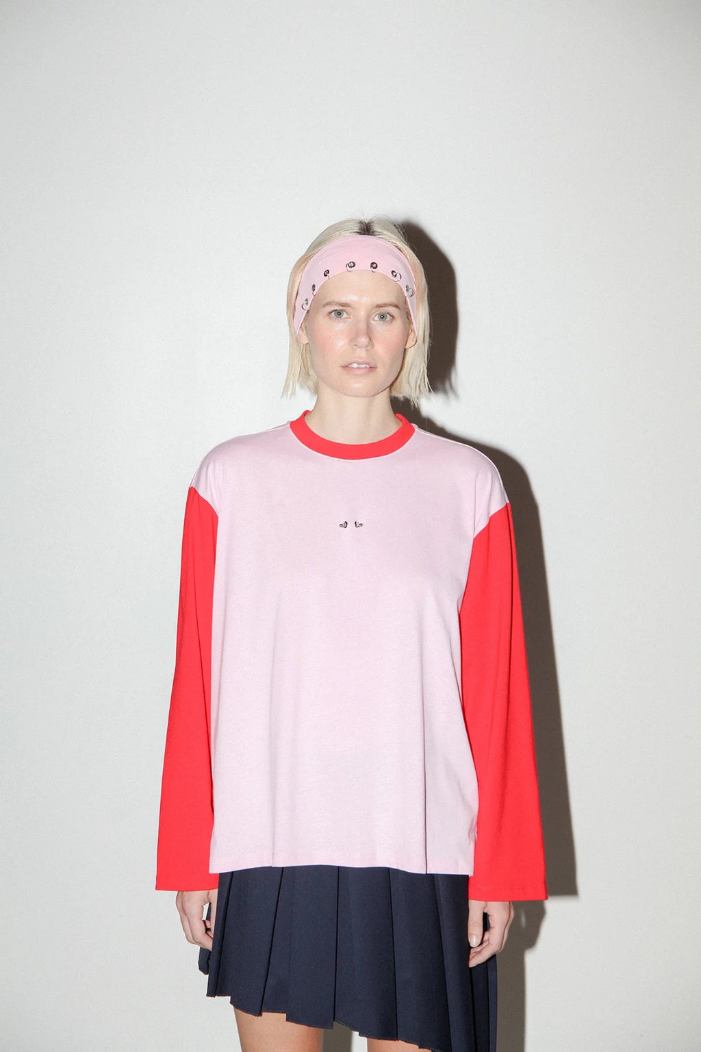 KkCo Contrast Long Sleeve Box Tee - Pink & Red