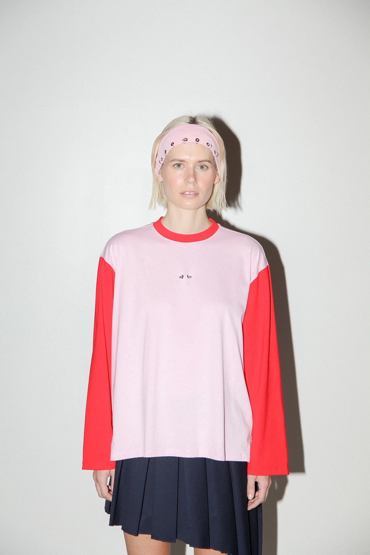 KkCo Contrast Long Sleeve Box Tee - Pink & Red