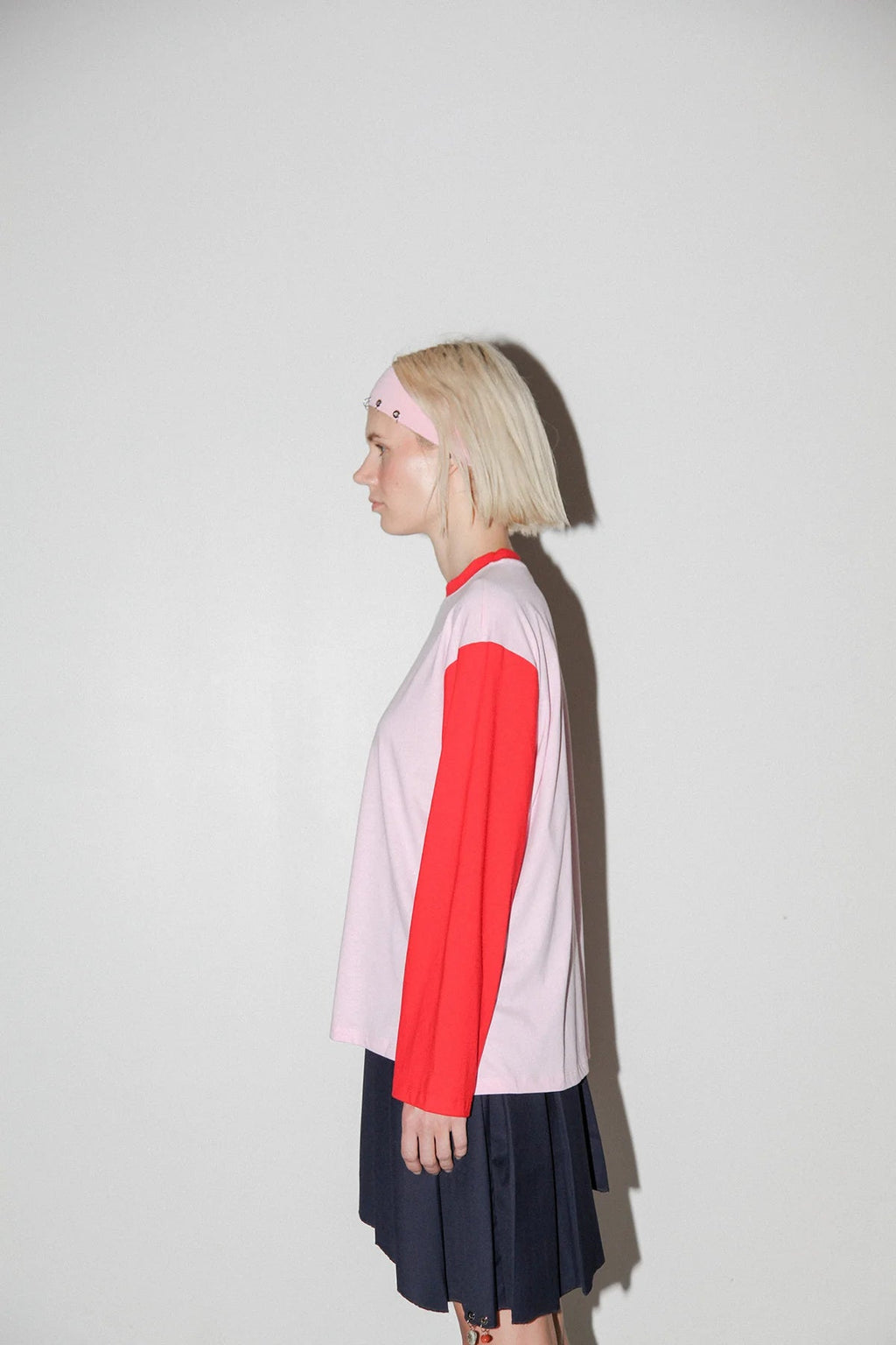 KkCo Contrast Long Sleeve Box Tee - Pink & Red