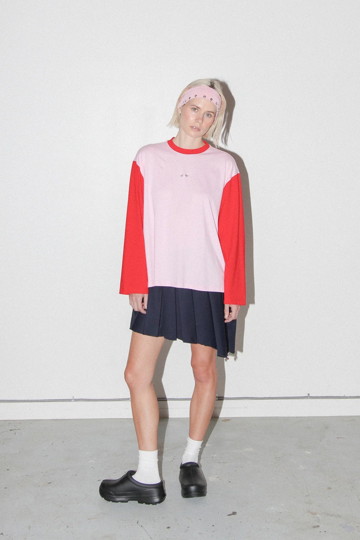 KkCo Contrast Long Sleeve Box Tee - Pink & Red