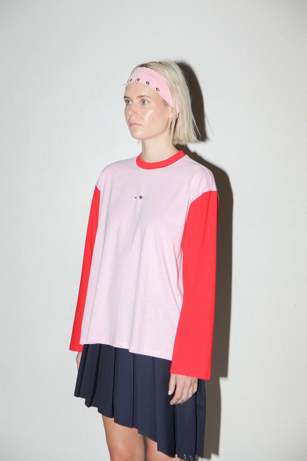 KkCo Contrast Long Sleeve Box Tee - Pink & Red