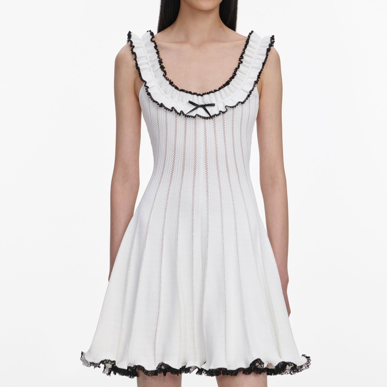 Self-Portrait Contrast Trim Knit Mini Dress - White