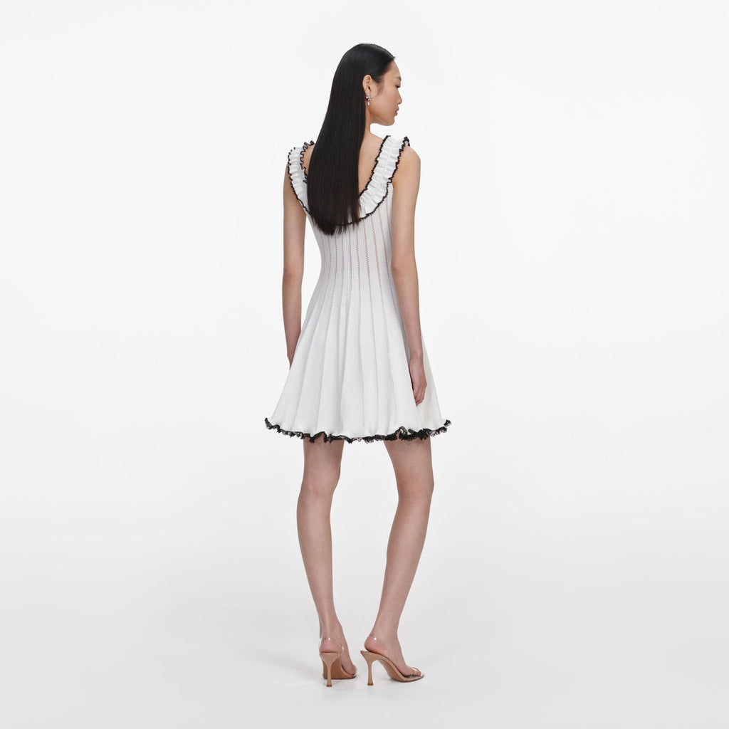 Self-Portrait Contrast Trim Knit Mini Dress - White