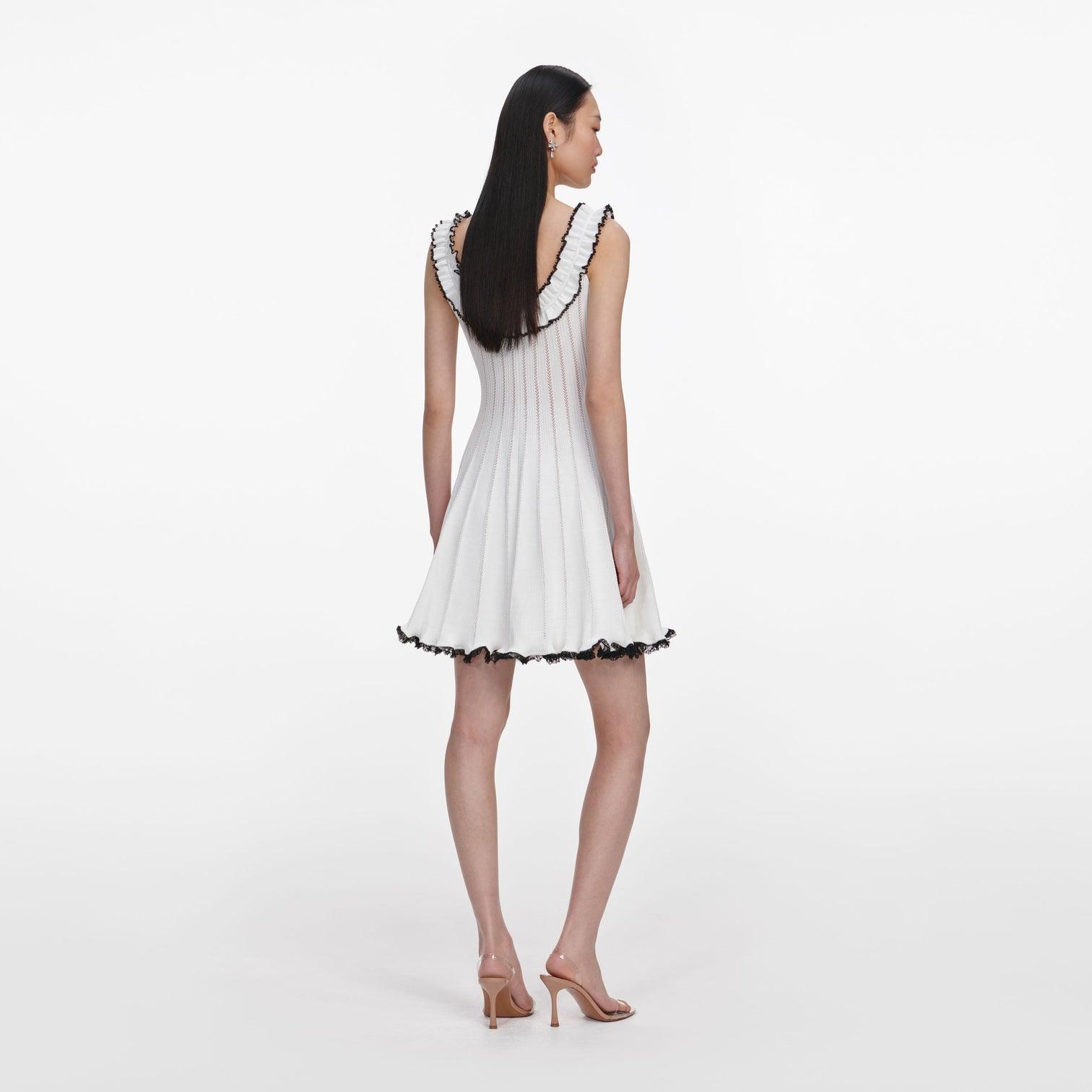 Self-Portrait Contrast Trim Knit Mini Dress - White