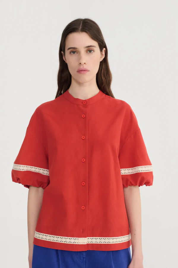 Bobo Choses Contrast Trim Puff Sleeve Shirt