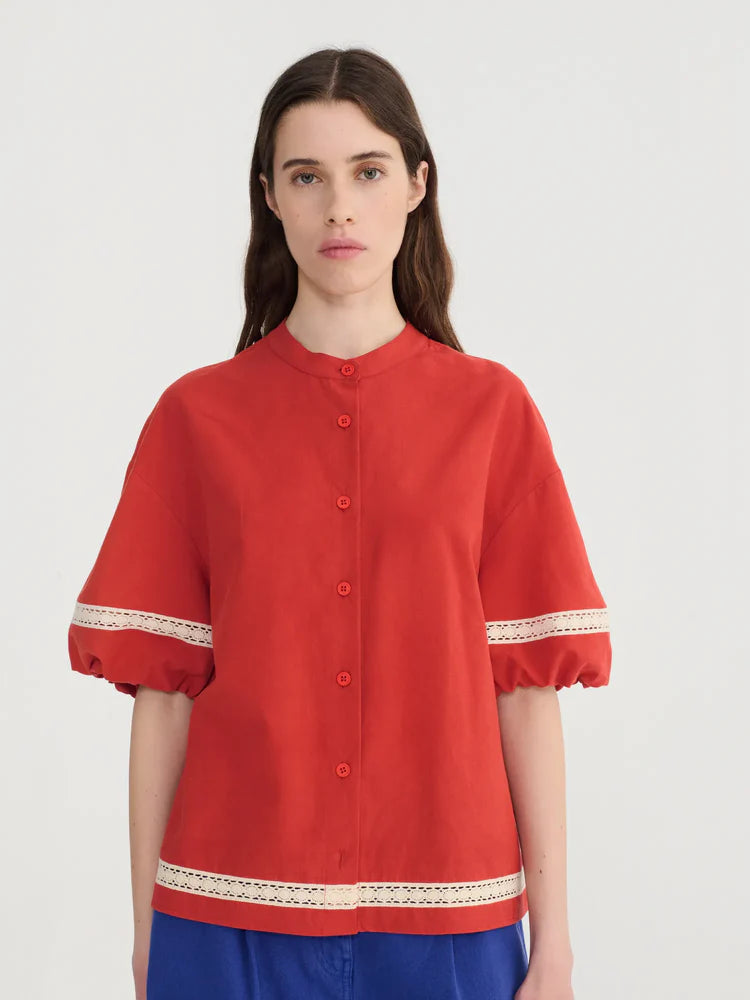 Bobo Choses Contrast Trim Puff Sleeve Shirt
