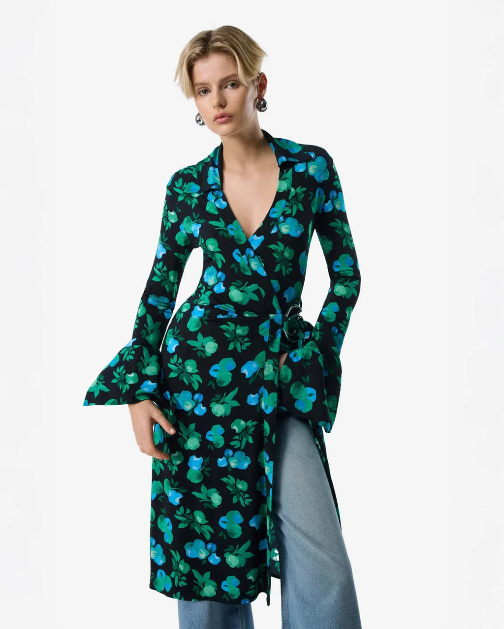 Coperni C-Logo Print Wrap Blouse Dress - Print Blue Apples