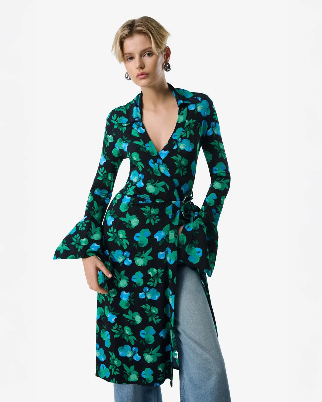 Coperni C-Logo Print Wrap Blouse Dress - Print Blue Apples