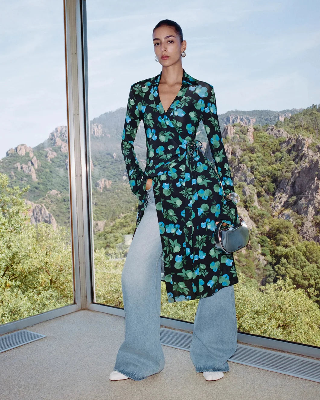 Coperni C-Logo Print Wrap Blouse Dress - Print Blue Apples