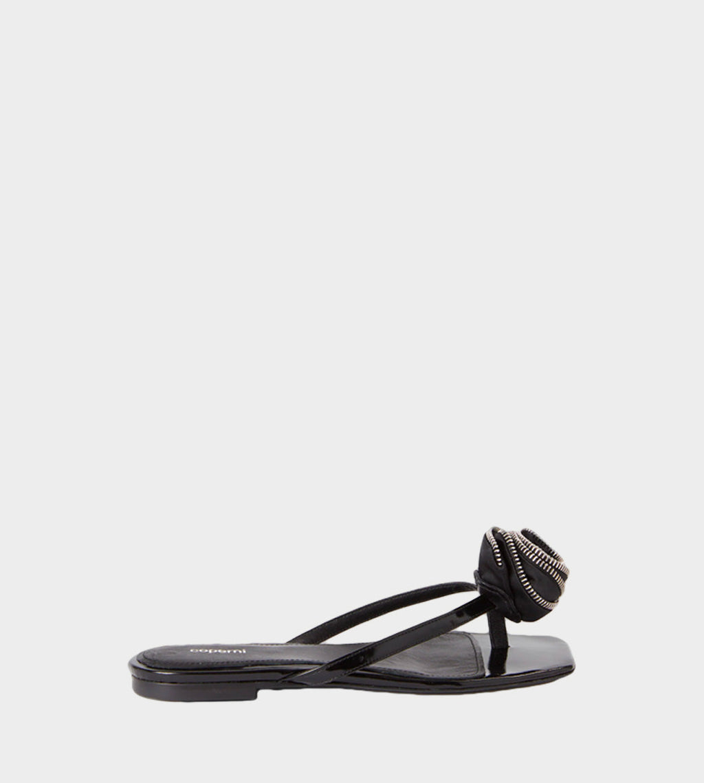 Coperni Zip Flower Slanted FlipFlop - Black