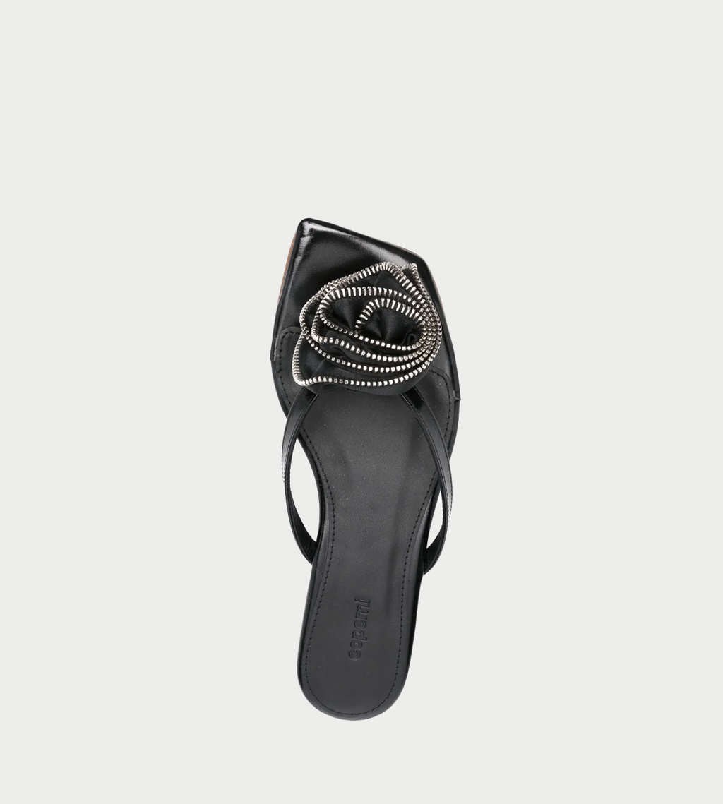Coperni Zip Flower Slanted FlipFlop - Black