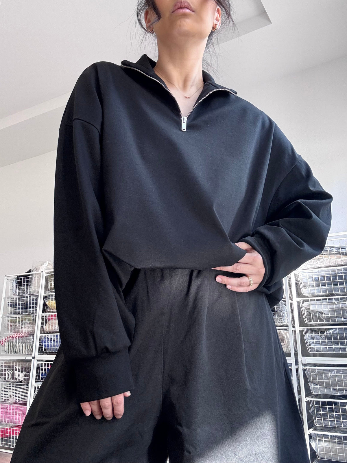 Cordera Balloon Quarter-Zip Sweatshirt - Black