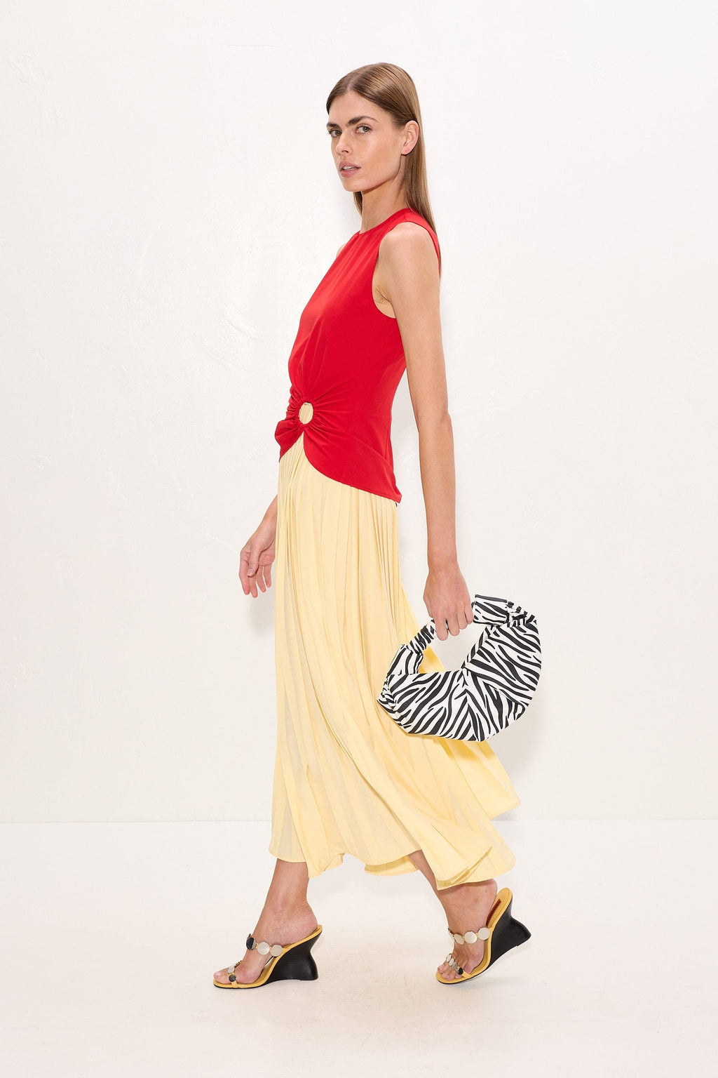 Simon Miller Cori Pleated Dress - Butter/Classic Red Combo