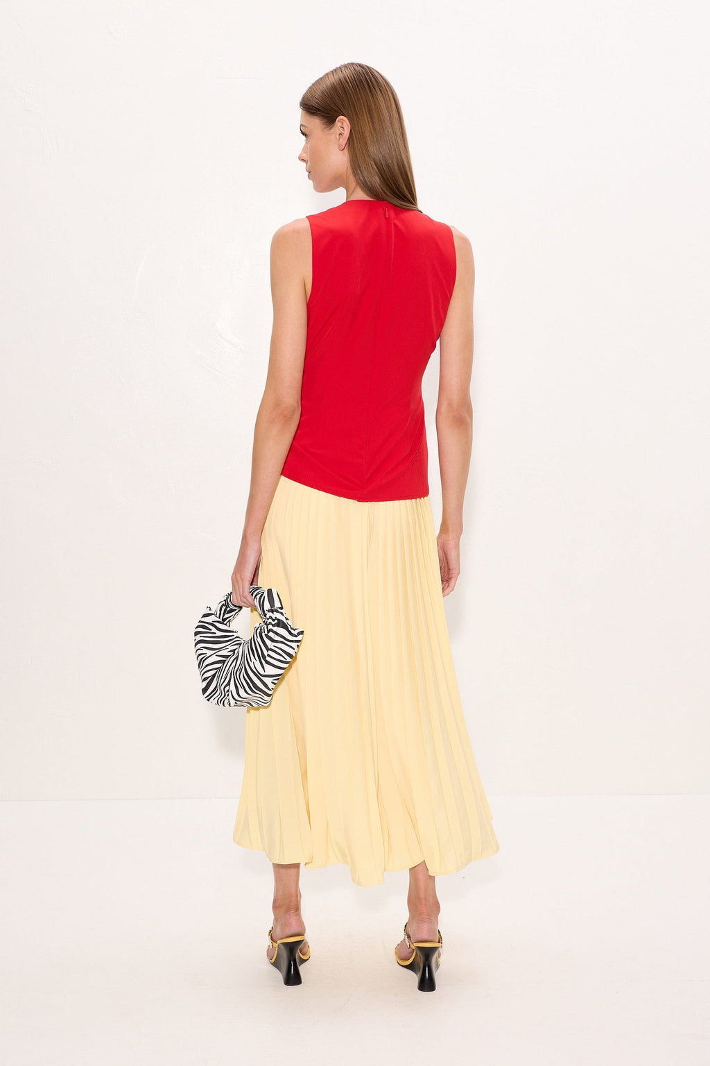 Simon Miller Cori Pleated Dress - Butter/Classic Red Combo