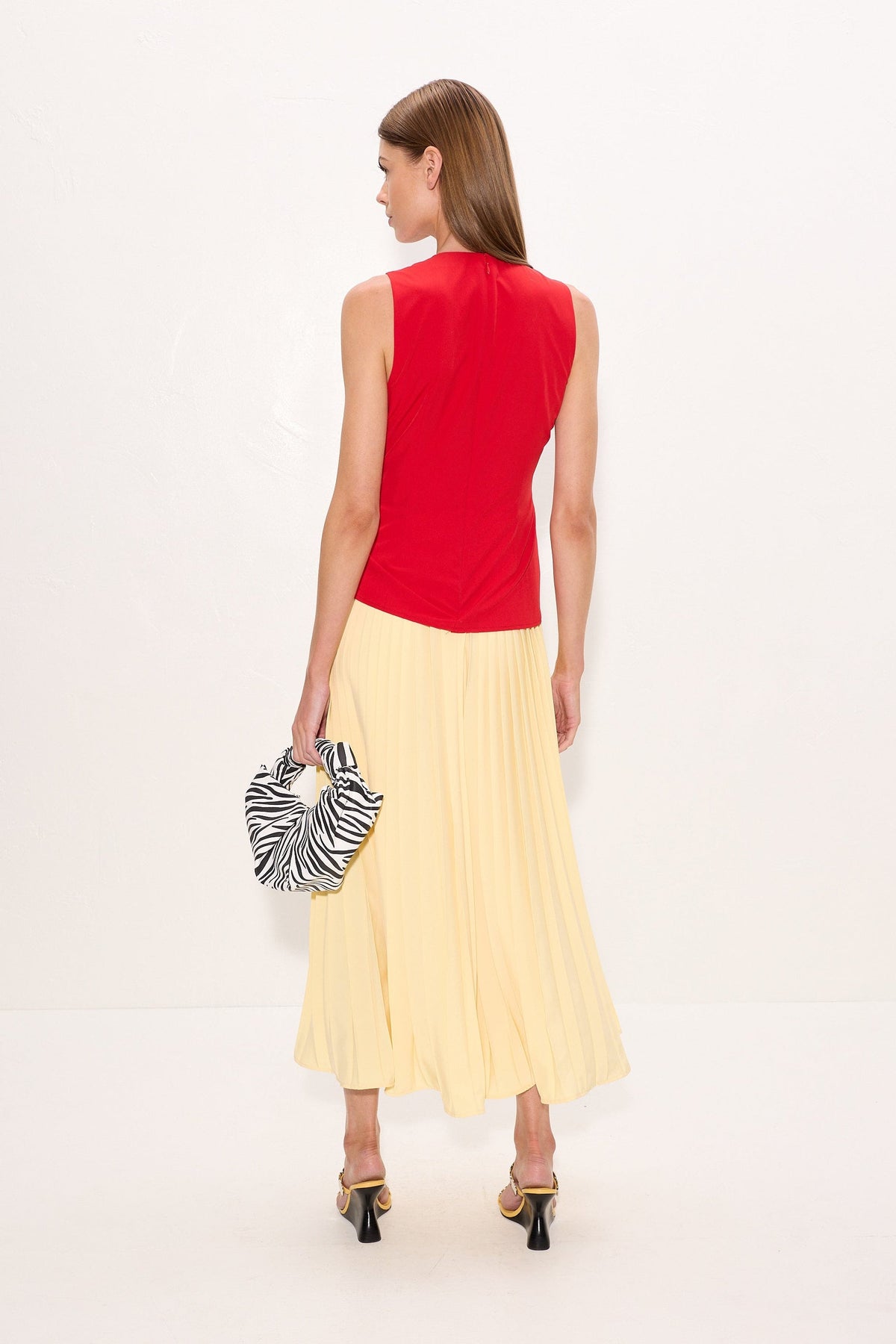Simon Miller Cori Pleated Dress - Butter/Classic Red Combo