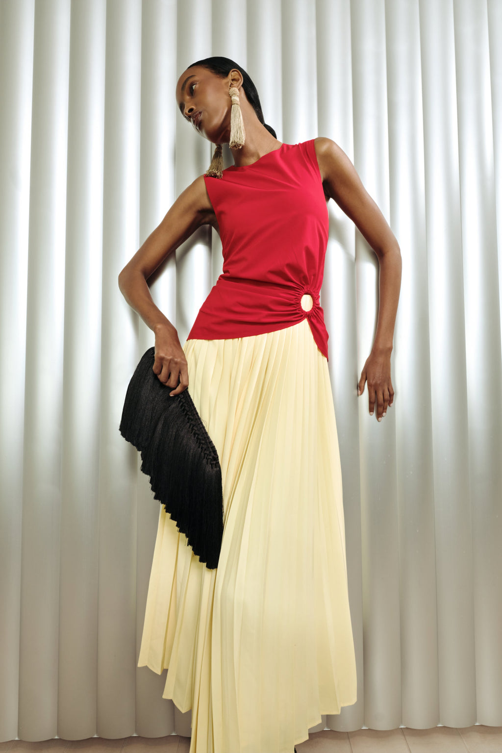 Simon Miller Cori Pleated Dress - Butter/Classic Red Combo