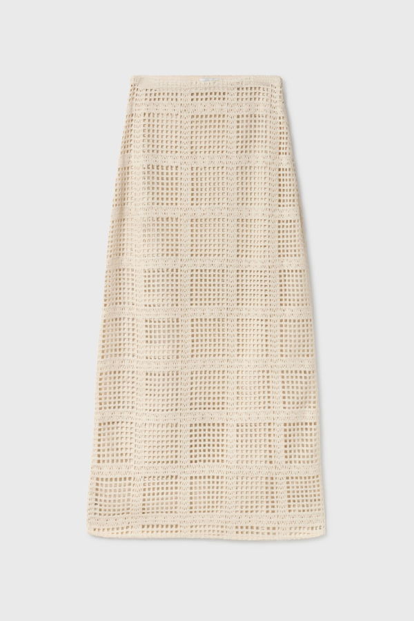 Silk Laundry Cotton Grid Long Skirt - Natural