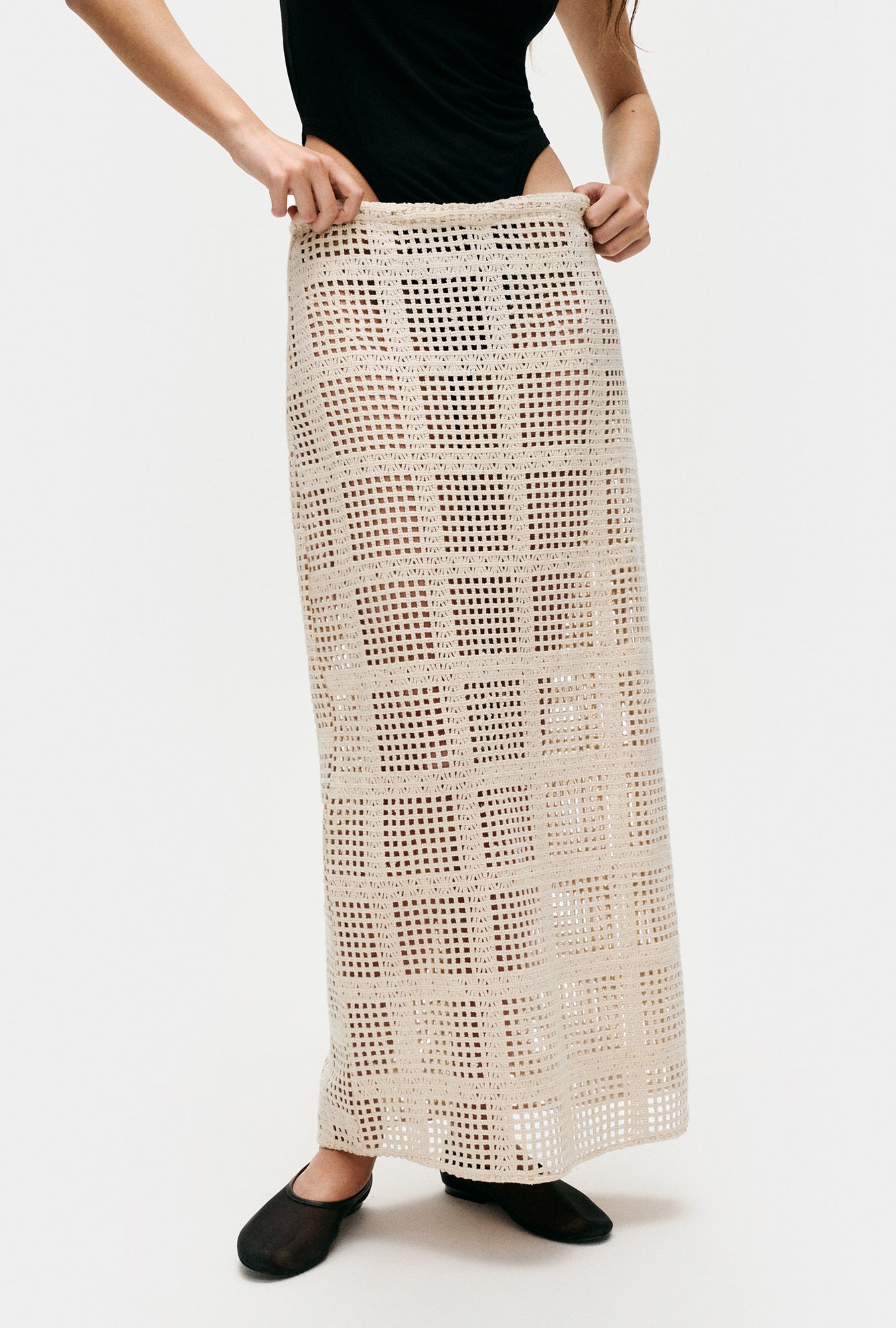 Silk Laundry Cotton Grid Long Skirt - Natural