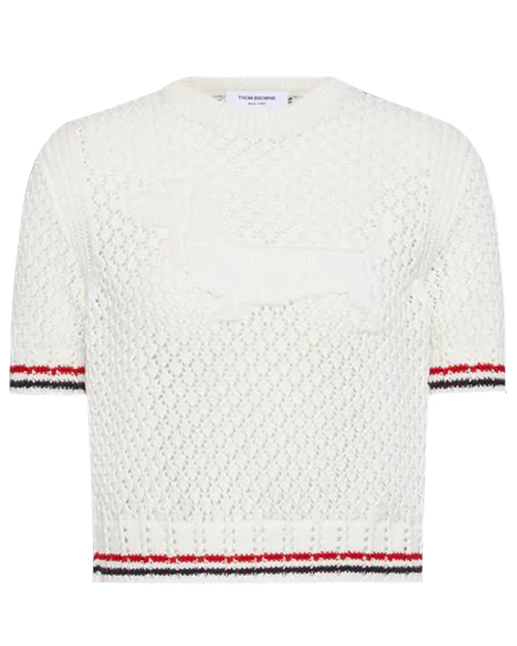Thom Browne Cotton Pointelle Stitch Hector RWB Tee - White