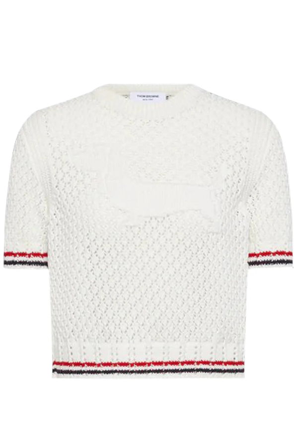 Thom Browne Cotton Pointelle Stitch Hector RWB Tee - White