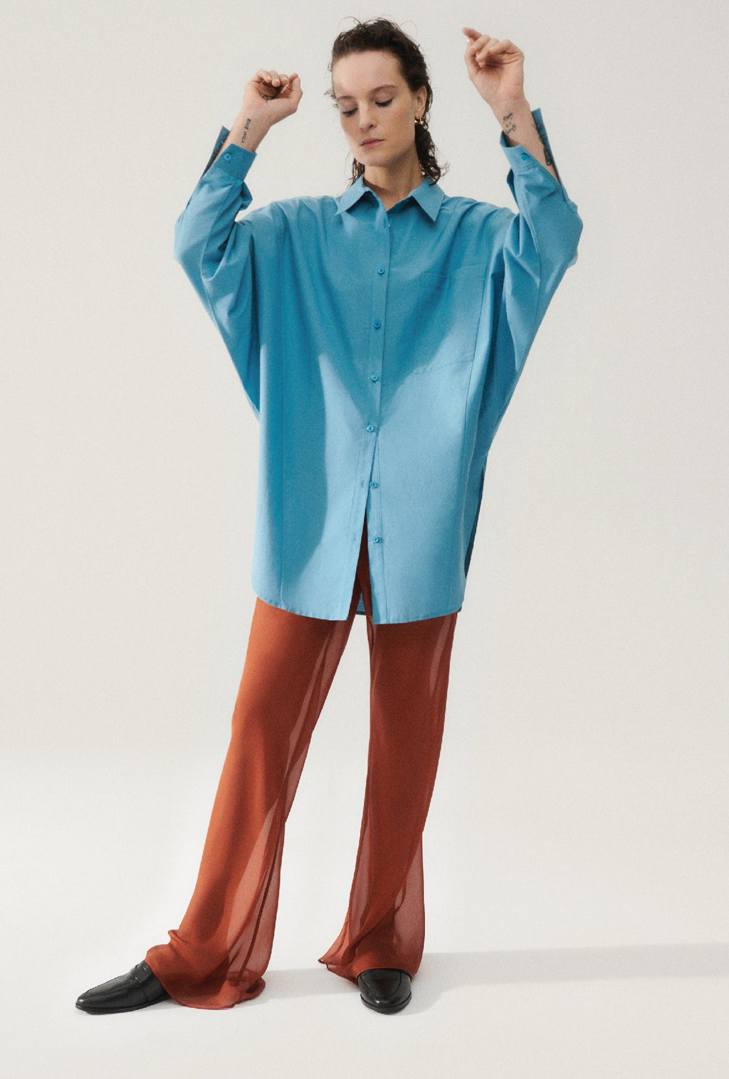 Silk Laundry Cotton Silk Round Shirt - Lake