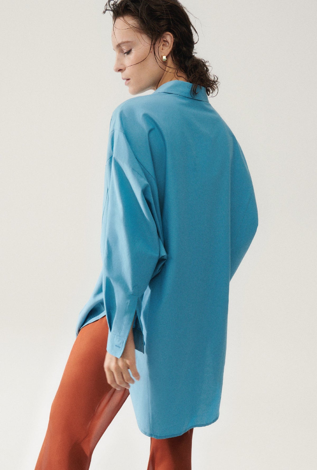 Silk Laundry Cotton Silk Round Shirt - Lake