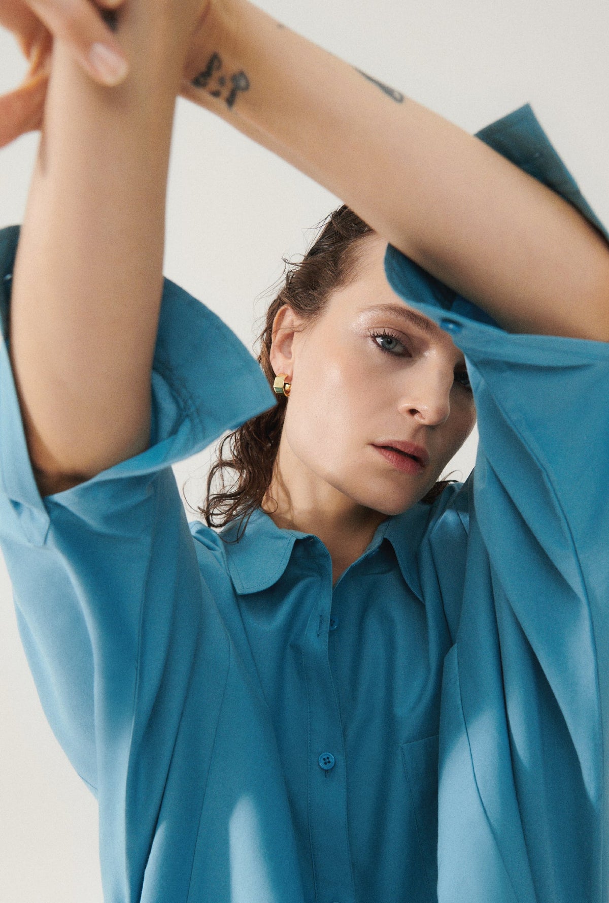 Silk Laundry Cotton Silk Round Shirt - Lake