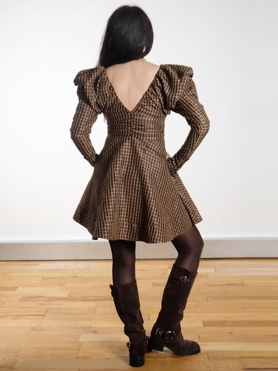 Ganni Crinkled Check Mini Dress