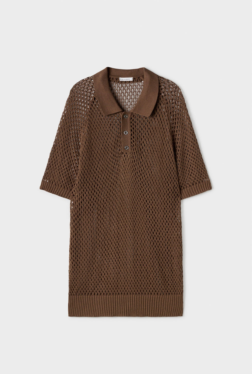 Silk Laundry Crochet Raglan Polo - Dark Earth