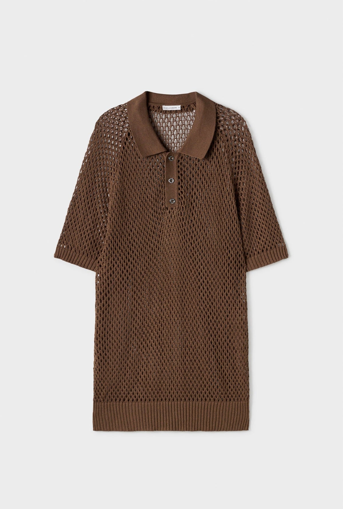 Silk Laundry Crochet Raglan Polo - Dark Earth