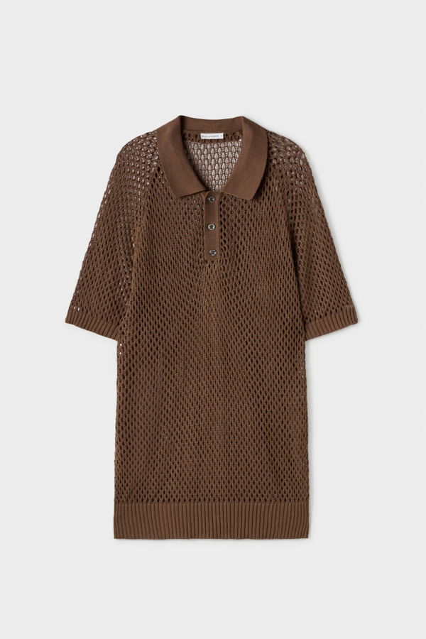 Silk Laundry Crochet Raglan Polo - Dark Earth