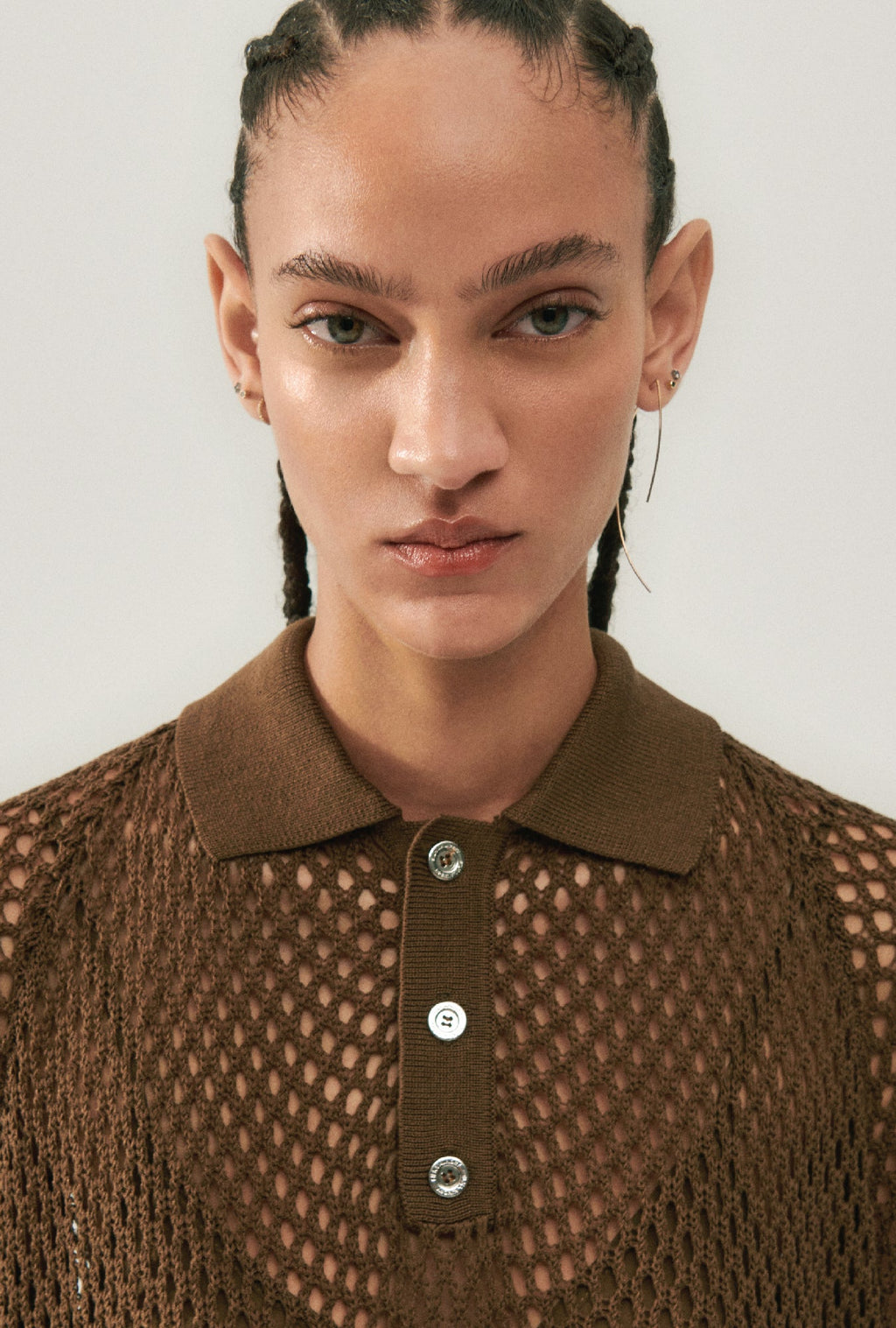 Silk Laundry Crochet Raglan Polo - Dark Earth