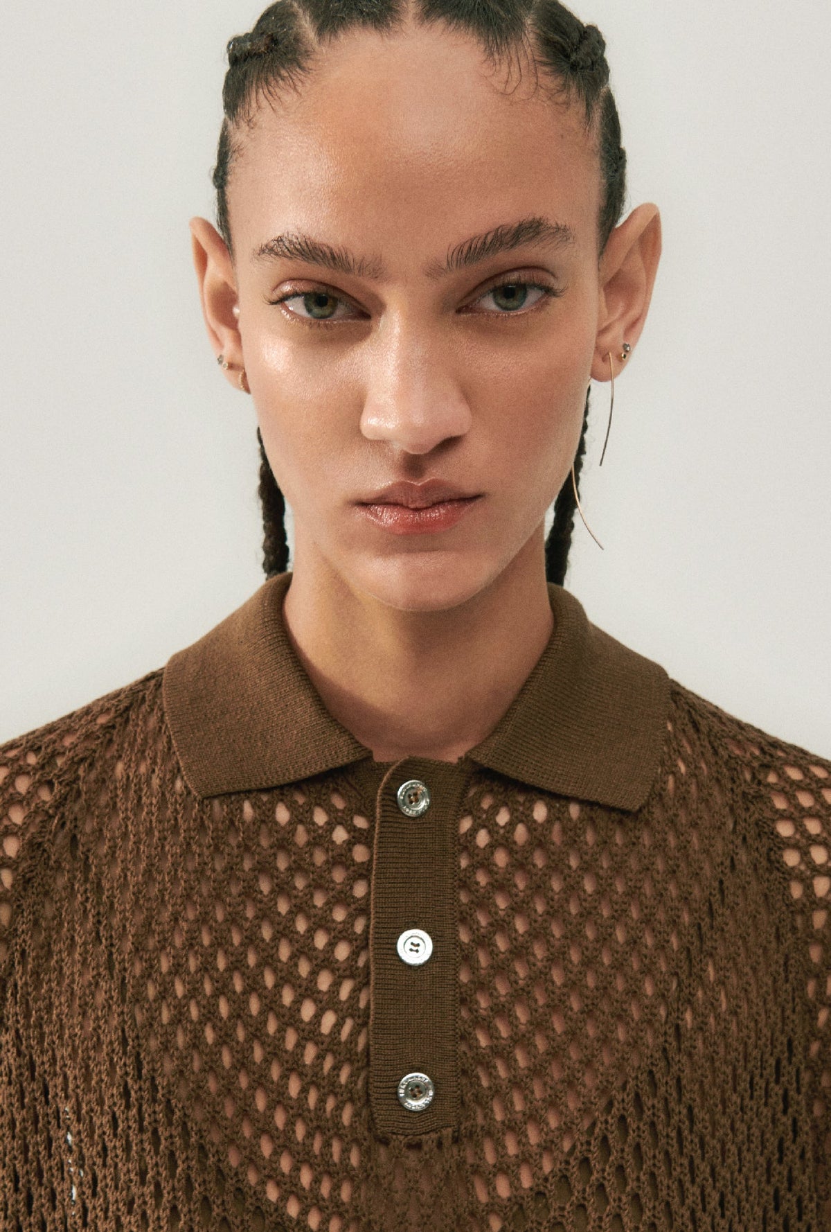 Silk Laundry Crochet Raglan Polo - Dark Earth