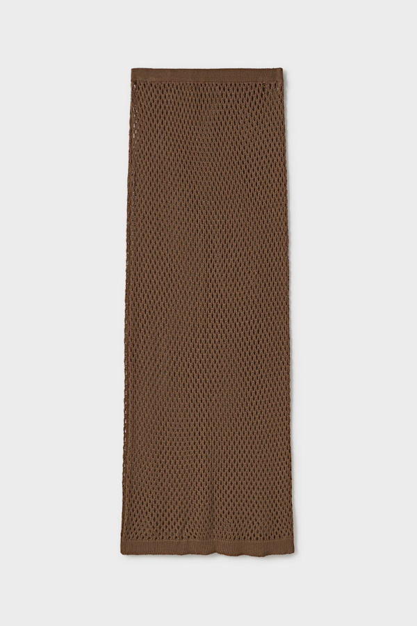 Silk Laundry Crochet Straight Skirt - Dark Earth