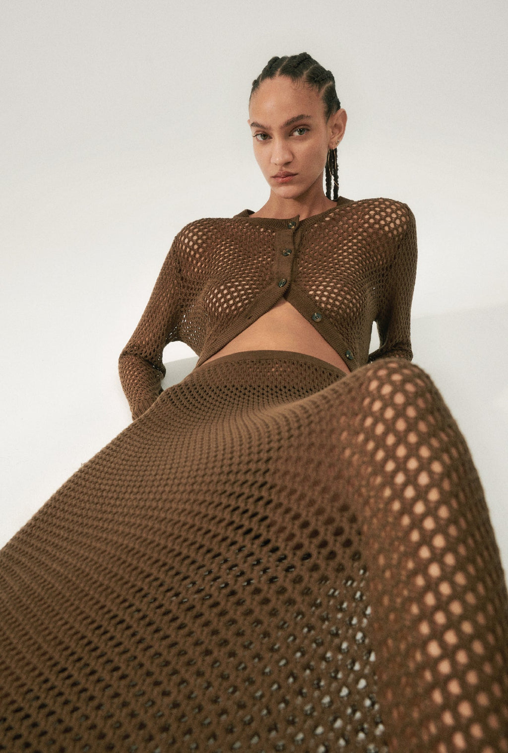 Silk Laundry Crochet Straight Skirt - Dark Earth