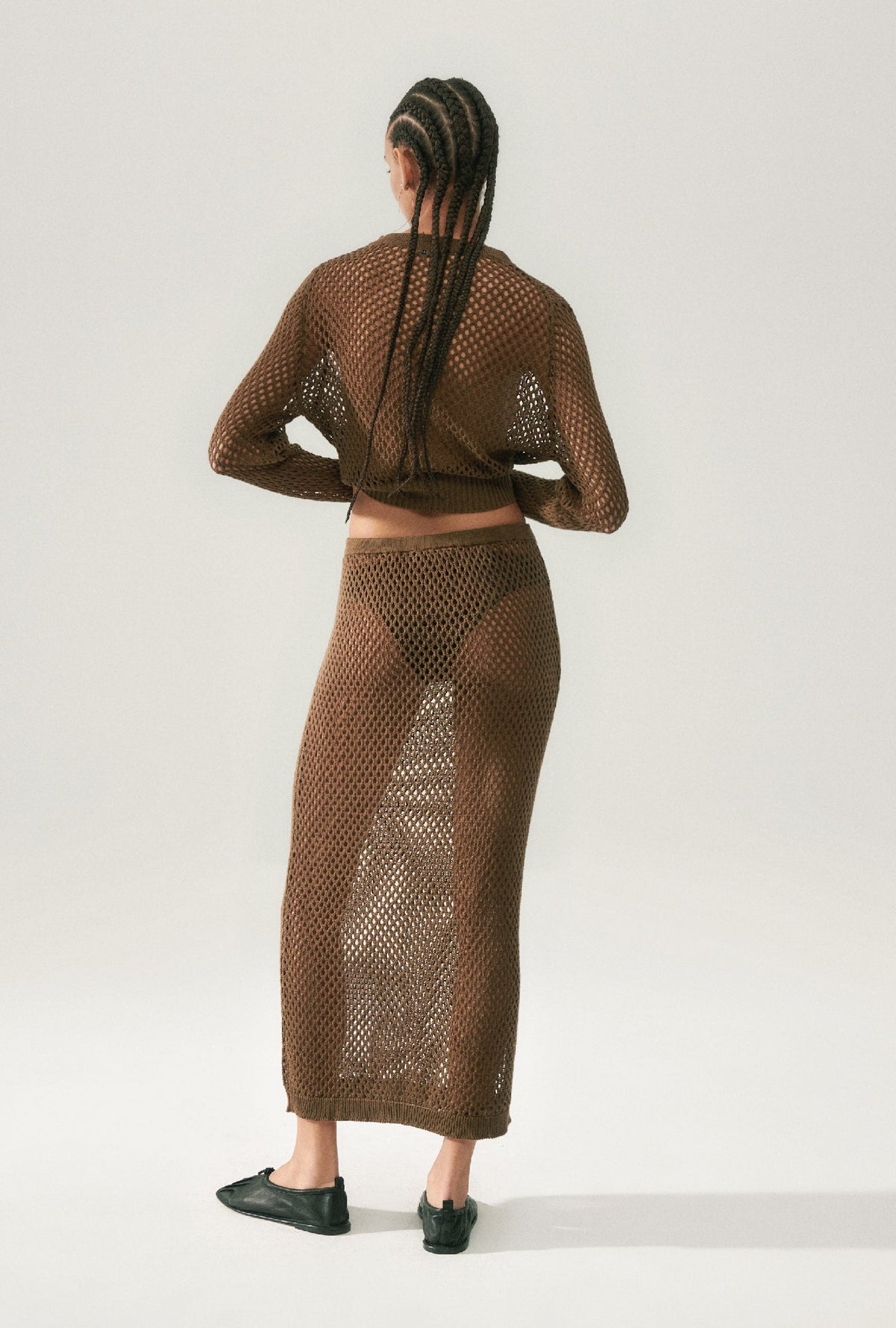 Silk Laundry Crochet Straight Skirt - Dark Earth