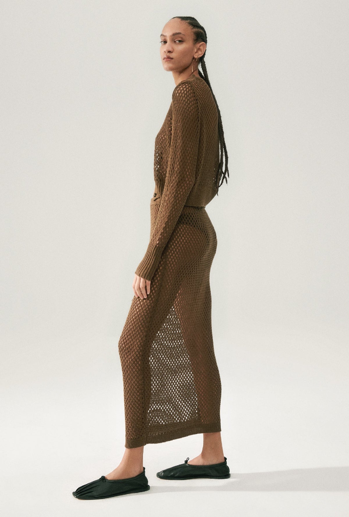 Silk Laundry Crochet Straight Skirt - Dark Earth