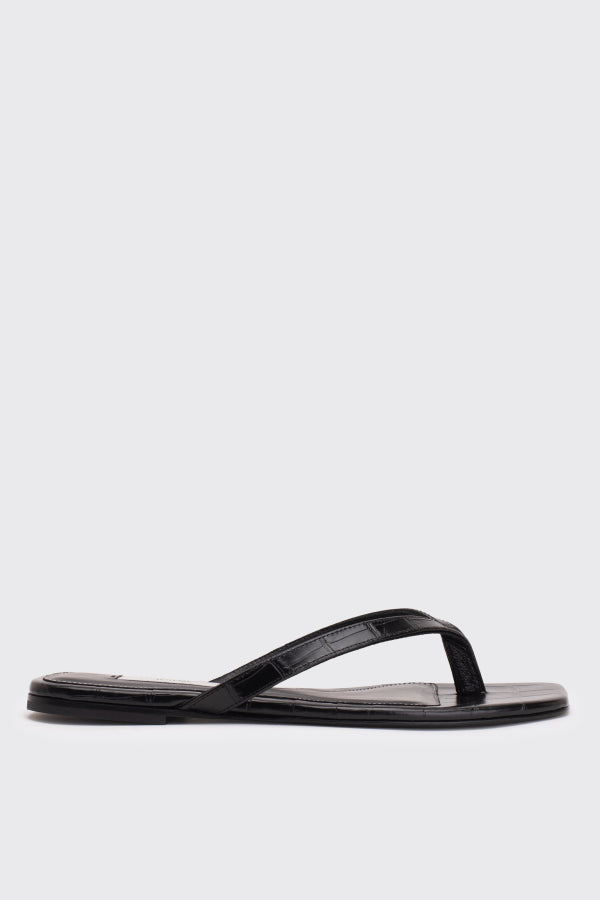 Totême Croco-Embossed Flip Flops - Black