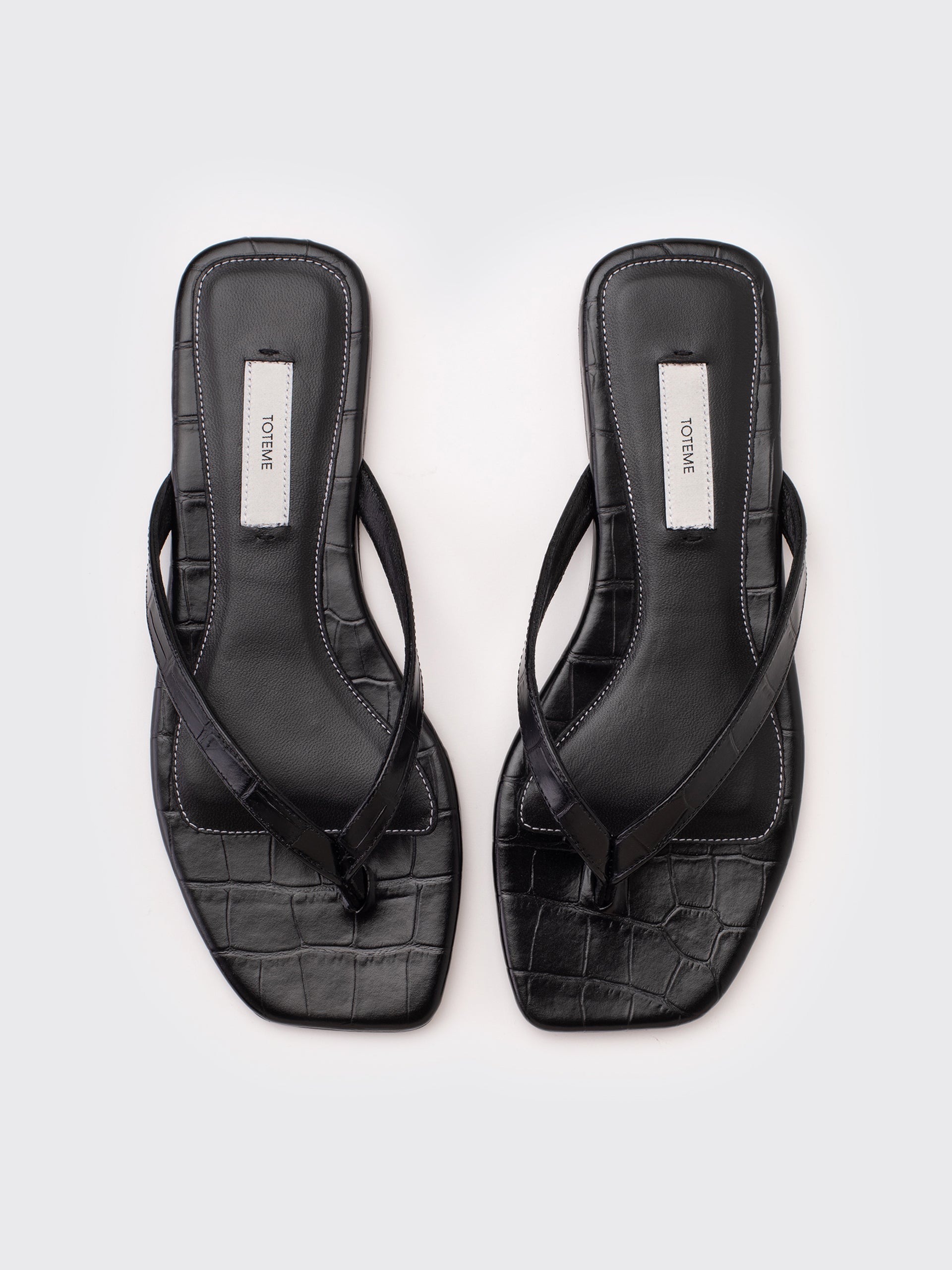 Totême Croco-Embossed Flip Flops - Black