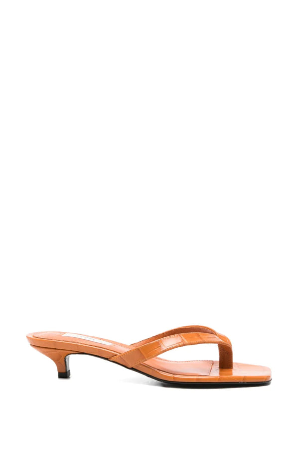 Totême Croco-embossed Heeled Flip Flops - Tangerine