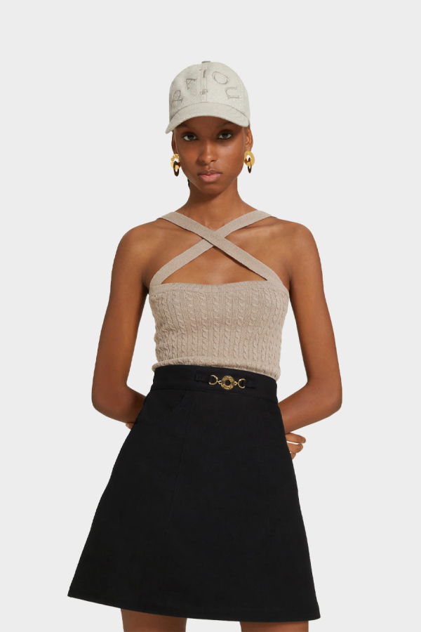 Patou Cross Front Tank Top - Parchment