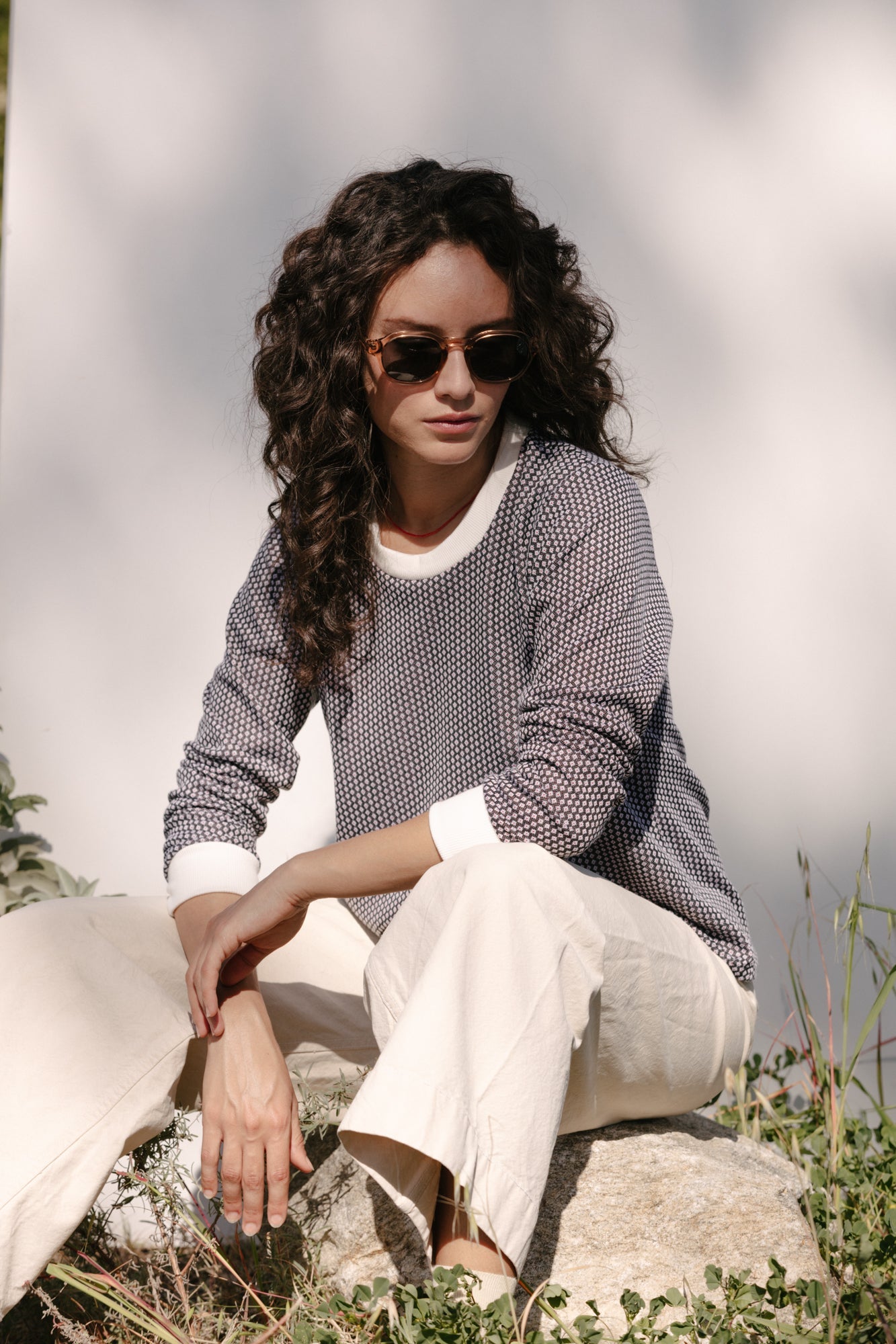 Carleen Cuffed Long Sleeve Dot Jacquard Shirt