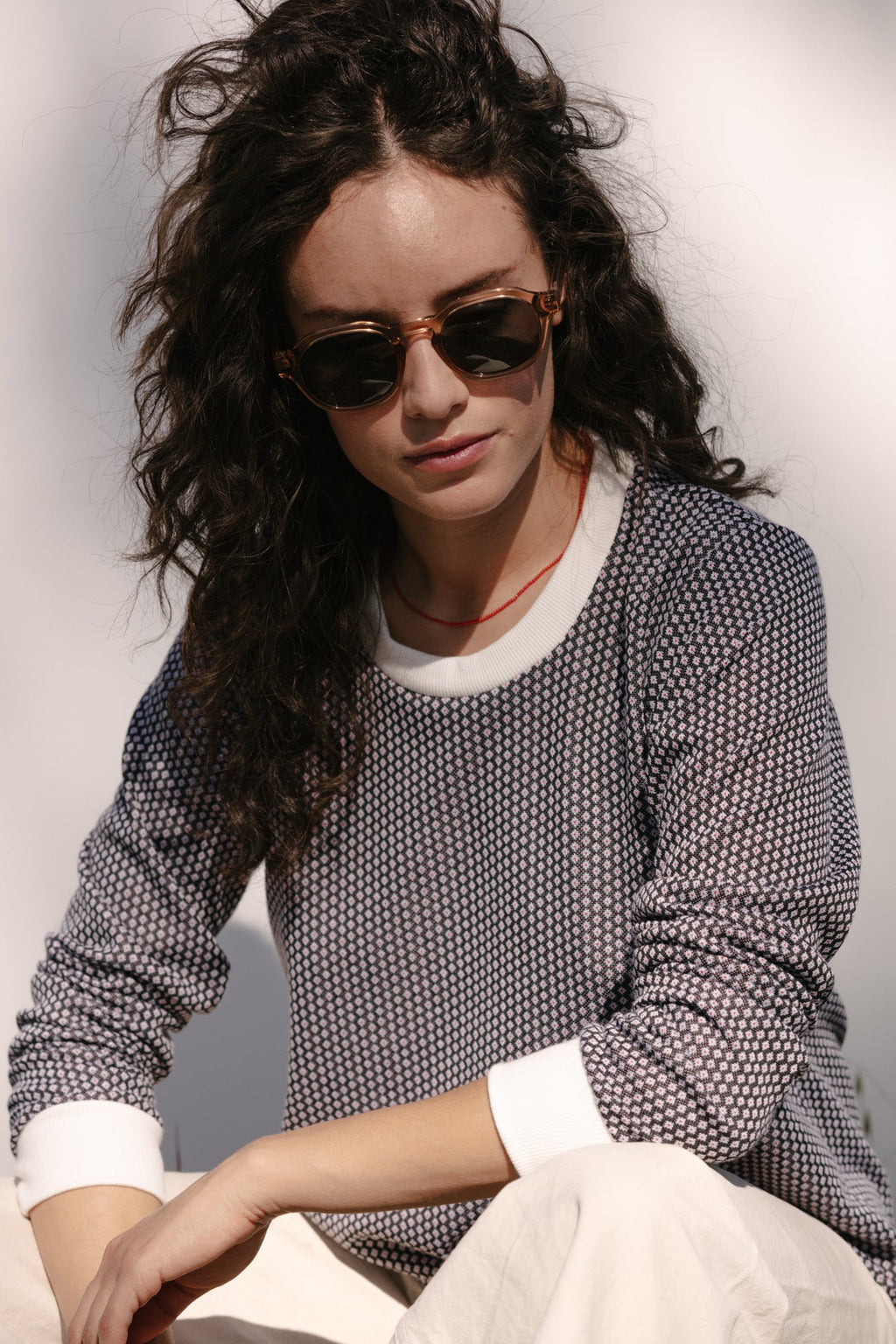 Carleen Cuffed Long Sleeve Dot Jacquard Shirt