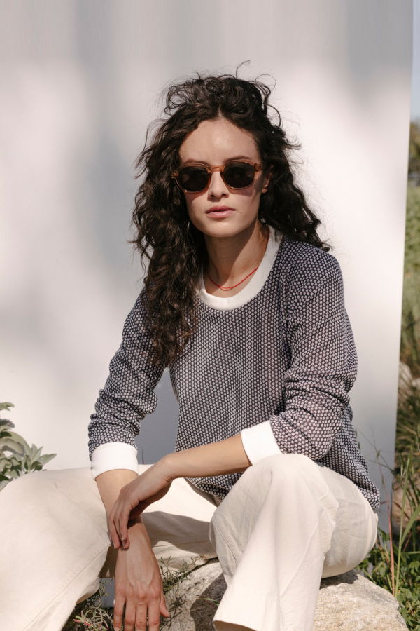 Carleen Cuffed Long Sleeve Dot Jacquard Shirt