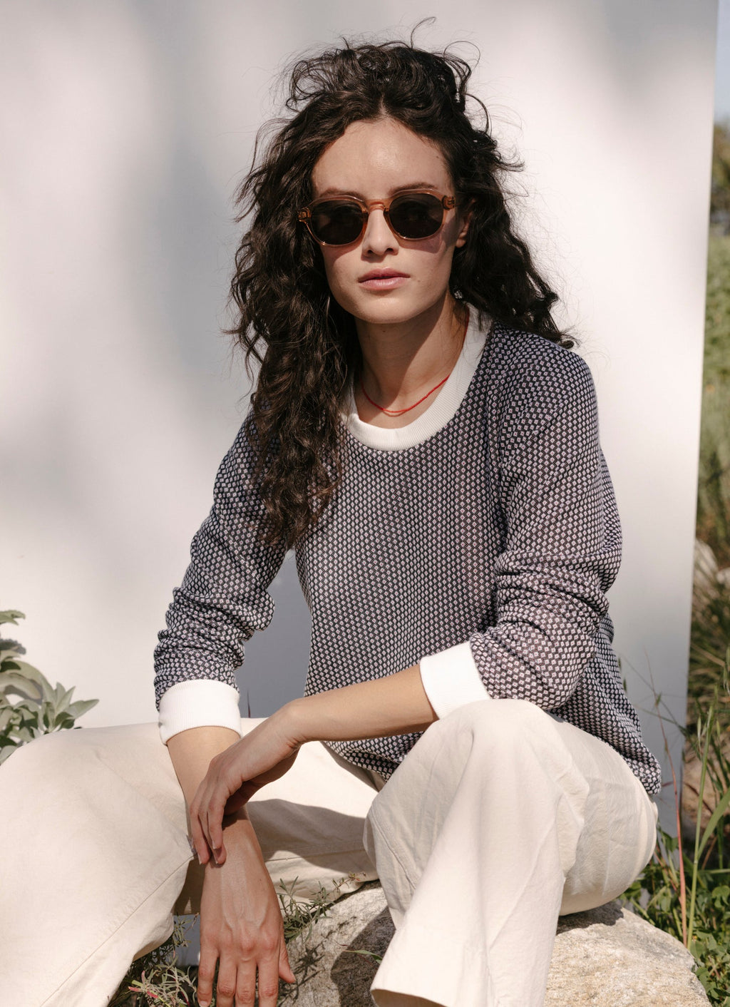 Carleen Cuffed Long Sleeve Dot Jacquard Shirt